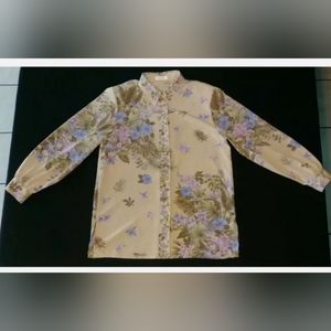 Vintage Hanabishi Tokyo Gonza Floral Poly Long Sleeve Blouse Sz M/L?